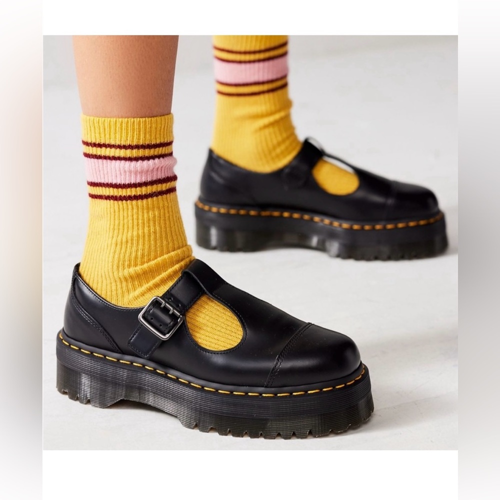 Dr. Martens Black Bethan Polished Smooth Leather Platforms in size USW9
